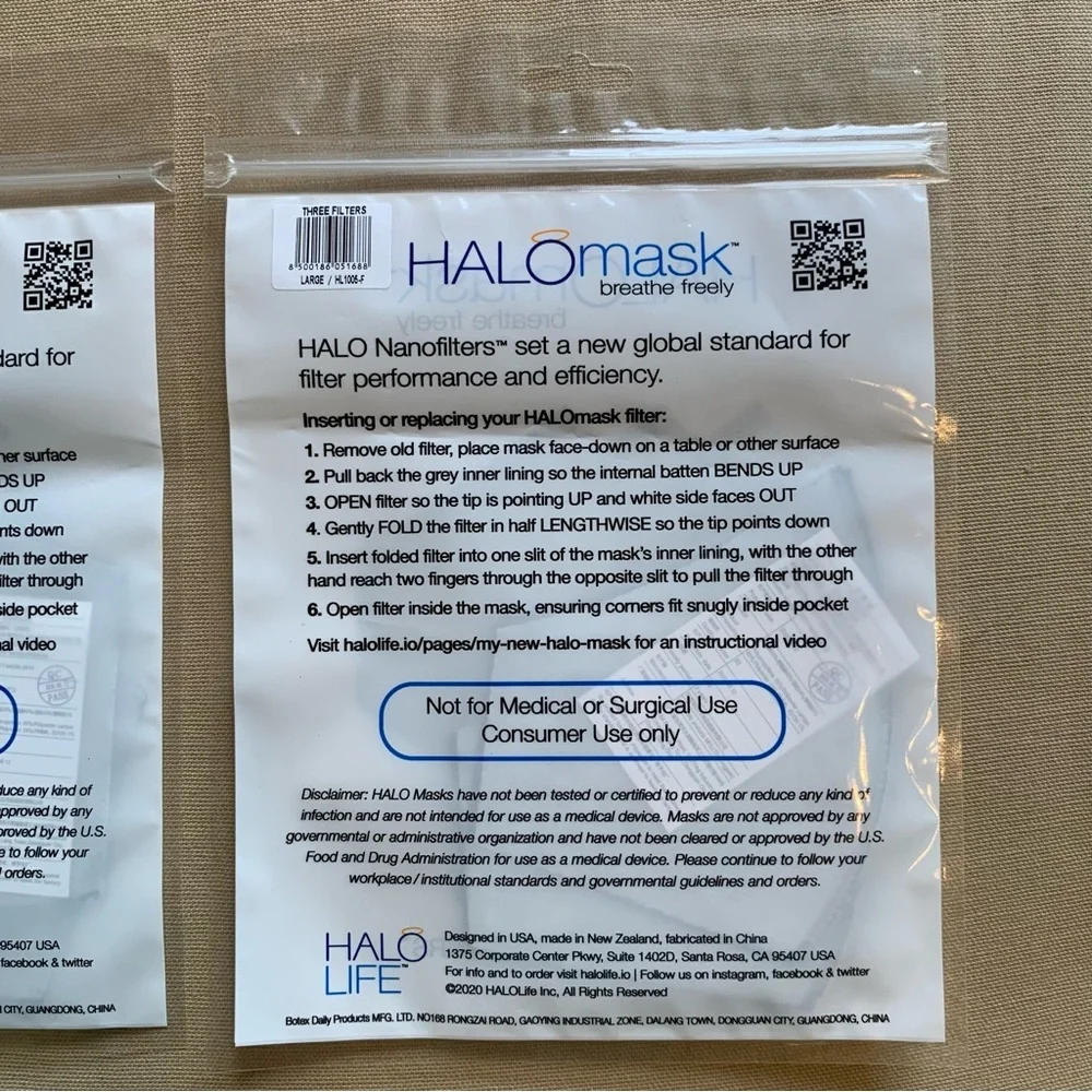 HaloMask NanoFilter Replacement - Size‎ Large - Sealed - Lot of 6 Filters NEW